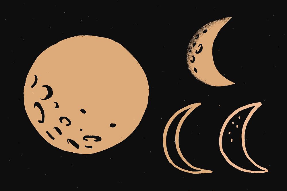 Cute moon gold vector galaxy doodle illustration sticker
