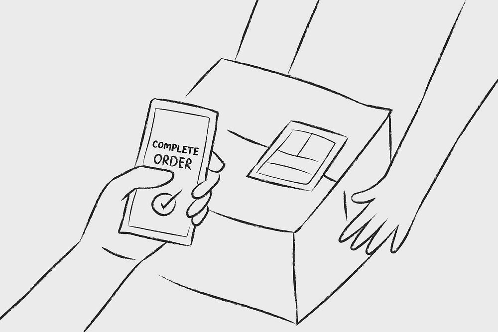 Cashless parcel delivery doodle vector contactless concept