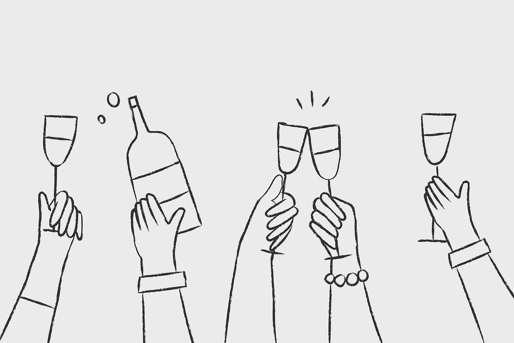 Party doodle hands holding drinks illustration