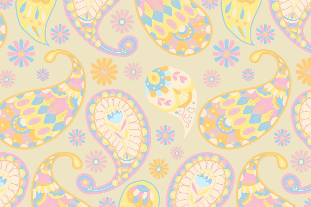 Pastel yellow paisley pattern vector ornamental background