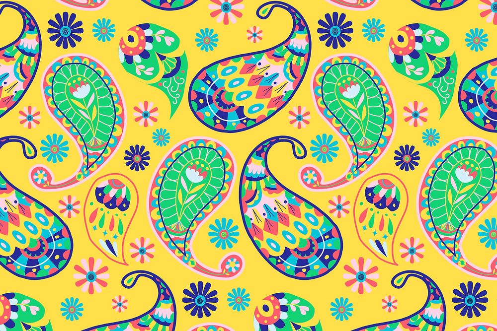 Bright yellow paisley pattern background illustration