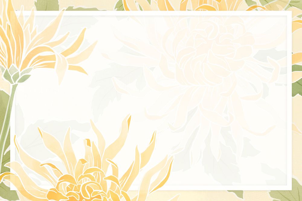 Hand-drawn chrysanthemum flower psd frame flower border frame