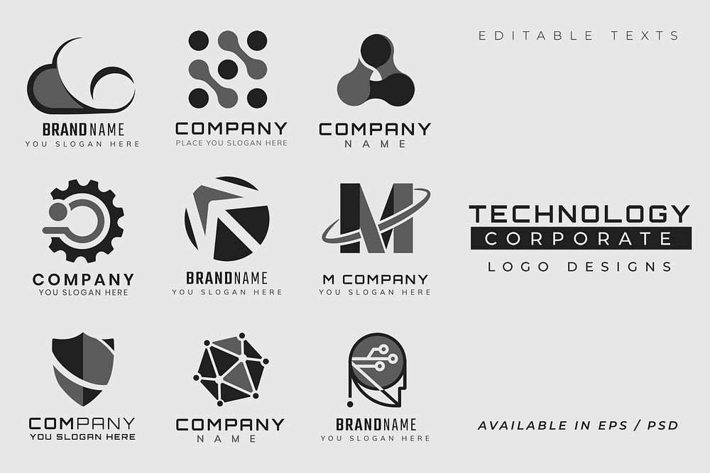 Simple Corporate technology psd futuristic logo set
