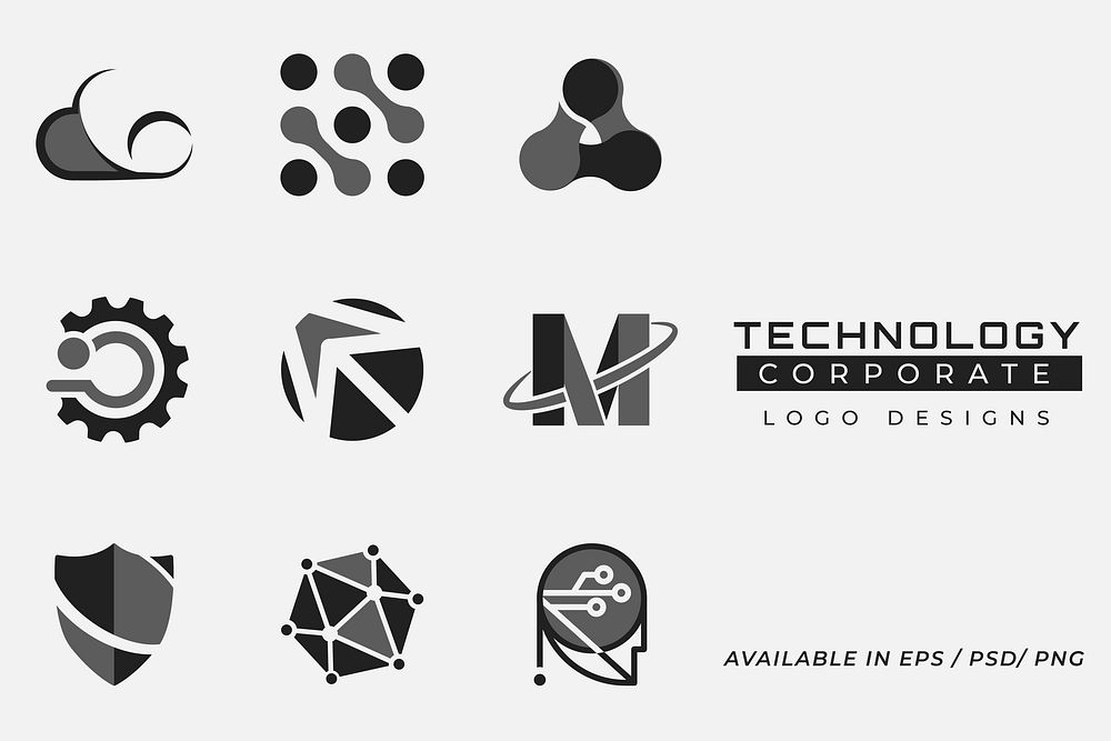 Simple corporate technology vector futuristic icon set