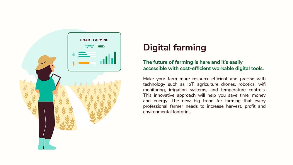 Digital farming vector editable presentation template