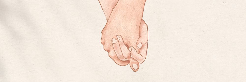 Couple holding hands romantically psd aesthetic illustration background