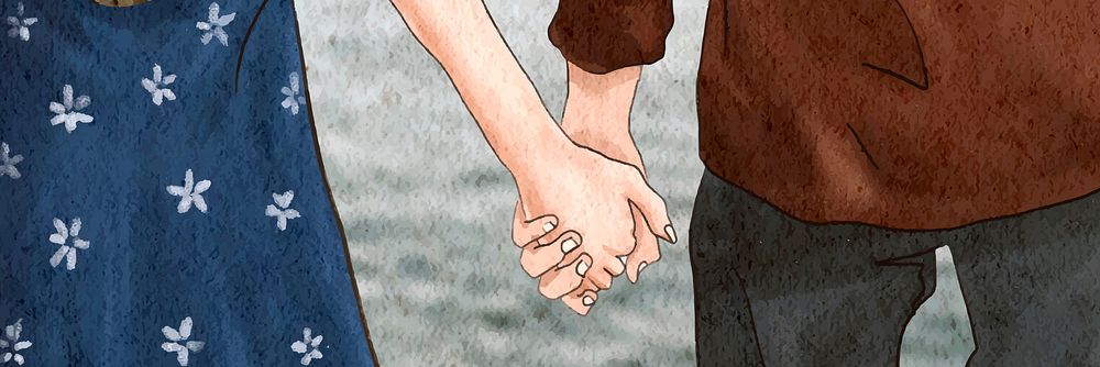 Couple holding hands vector romantic Valentine&rsquo;s illustration
