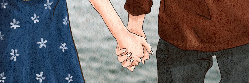 Couple holding hands psd romantic Valentine&rsquo;s illustration