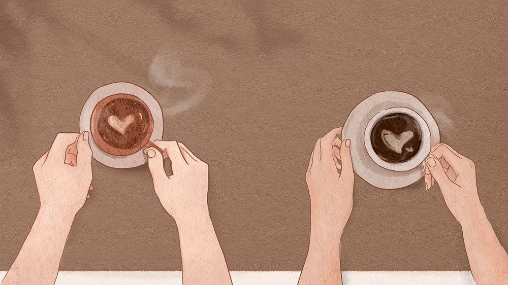 Coffee date Valentine&rsquo;s psd hand drawn illustration background