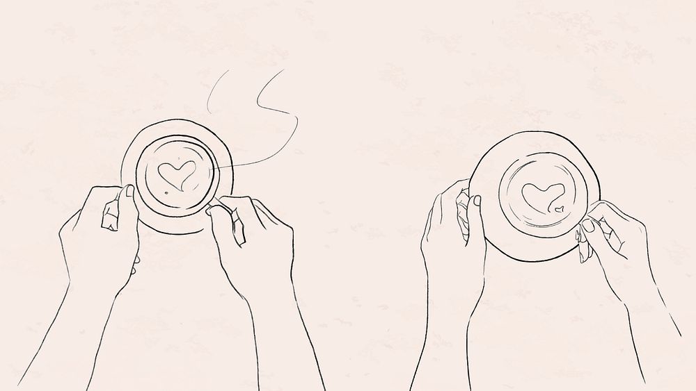 Coffee date Valentine&rsquo;s vector black and white line drawing