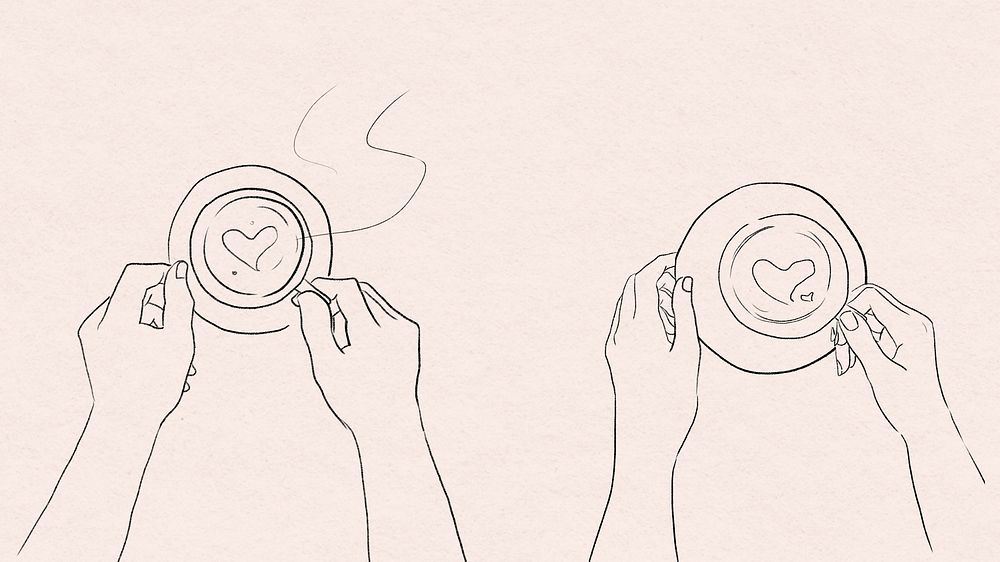 Coffee date Valentine&rsquo;s black and white line drawing