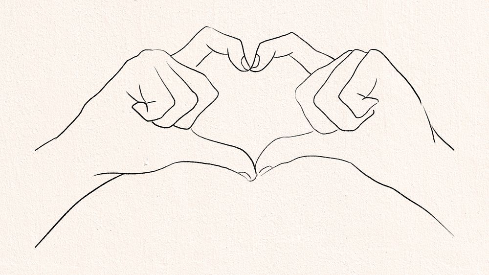 Heart hand gesture psd line drawing
