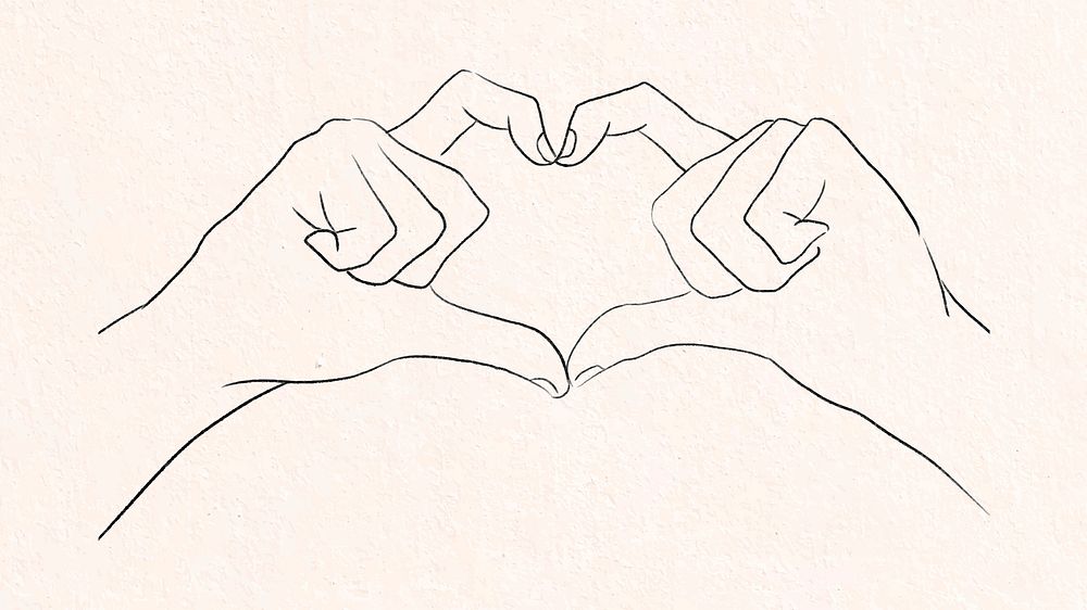 Heart hand gesture vector grayscale sketch
