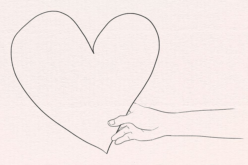 Hand holding heart in Valentine&rsquo;s day theme grayscale sketch