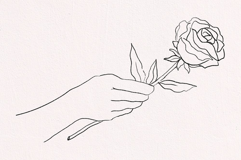 Cute Valentine&rsquo;s rose gift psd black and white sketch