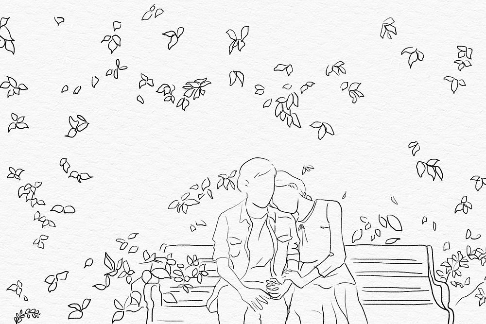Couple on a date in the garden Valentine&rsquo;s theme sketch