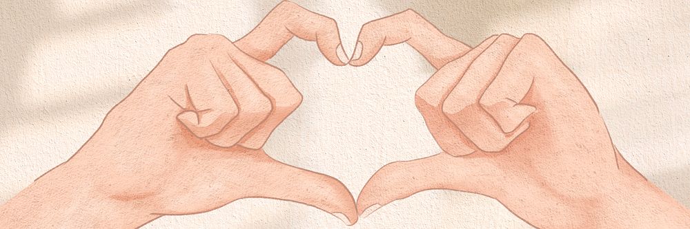 Cute heart hand gesture aesthetic illustration background
