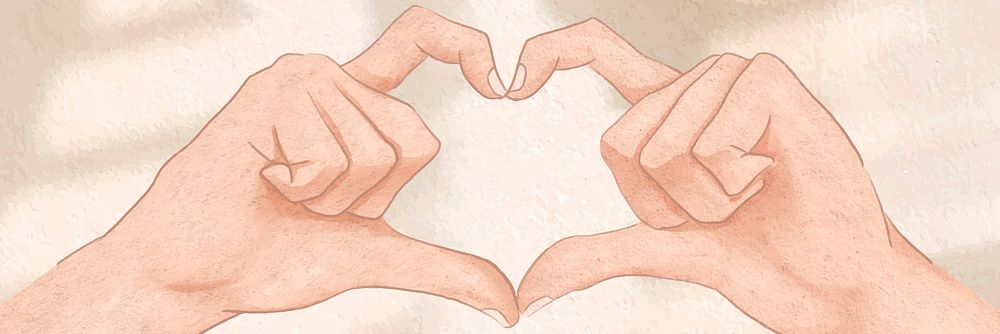 Cute heart hand gesture vector aesthetic illustration background