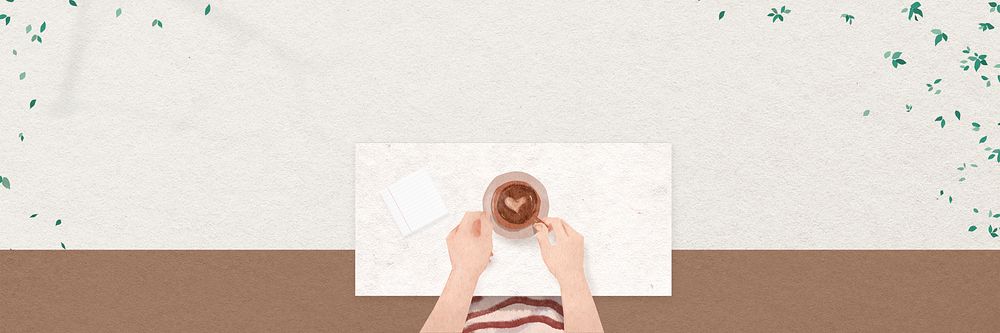 Coffee lover leaves frame psd on beige textured banner