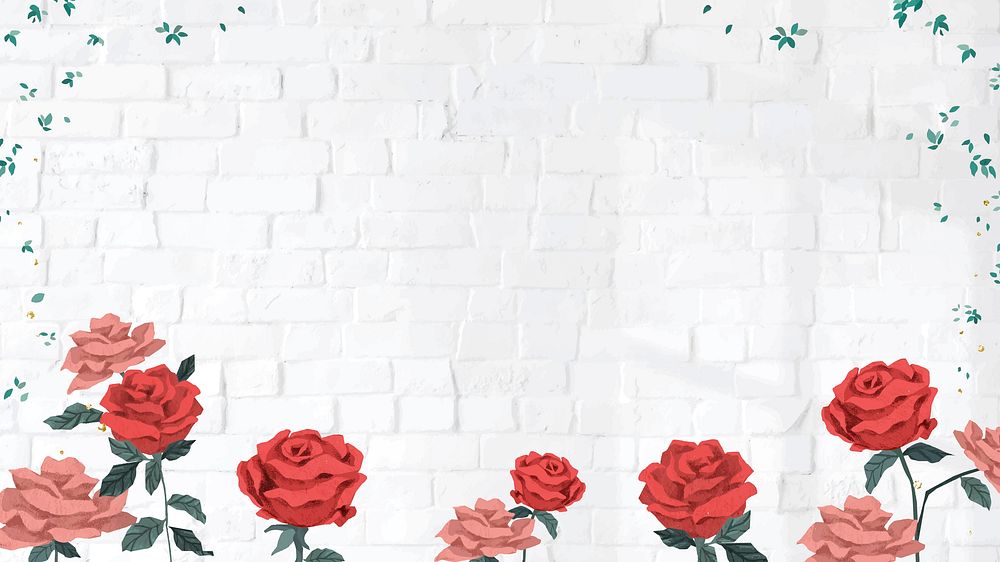 Valentine&rsquo;s red roses frame vector transparent with brick wall background