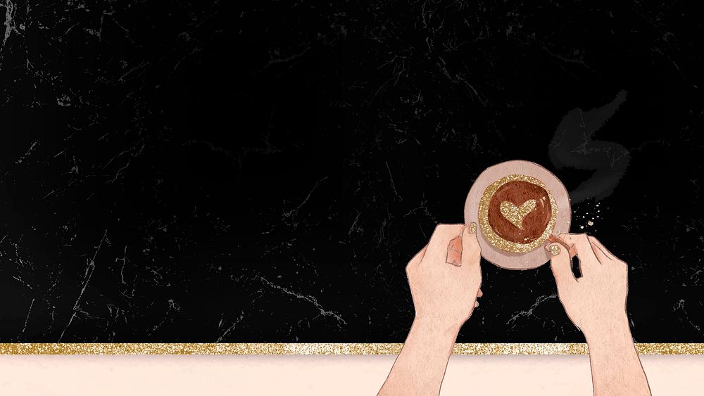 Cute coffee date Valentine&rsquo;s vector black glittery marble texture background