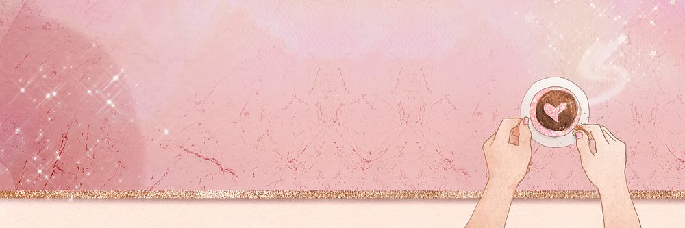 Cute coffee date Valentine&rsquo;s psd pink glittery marble texture background