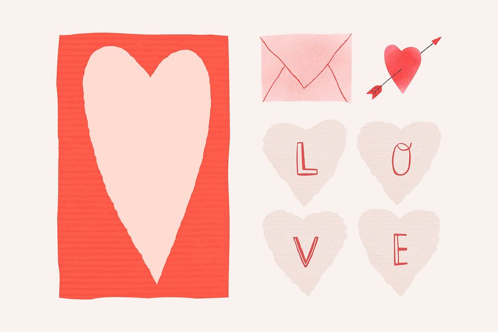 Valentine doodle design element vector decoration for stationary set 