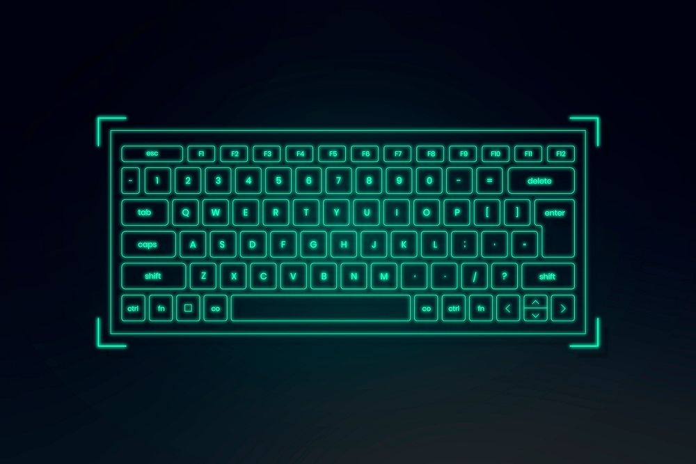AR keyboard hologram neon green for smart technology device