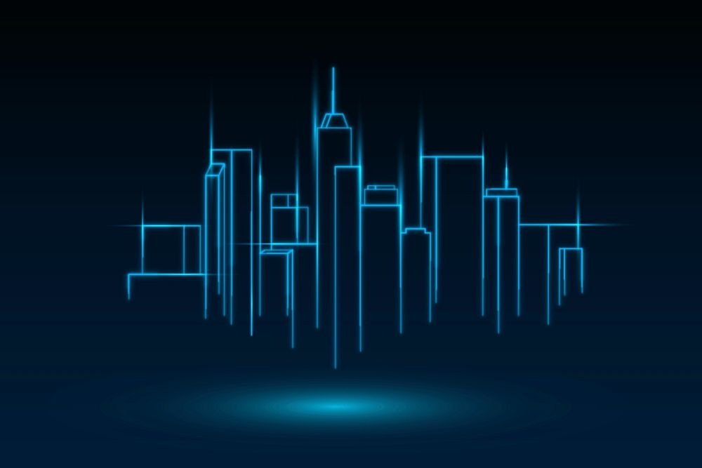 Construction technology hologram psd skyline of city graphic