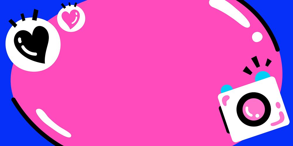 Blue frame vector with heart and camera icons on pink background