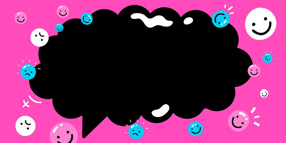 Vivid pink bubble frame vector with emoticons