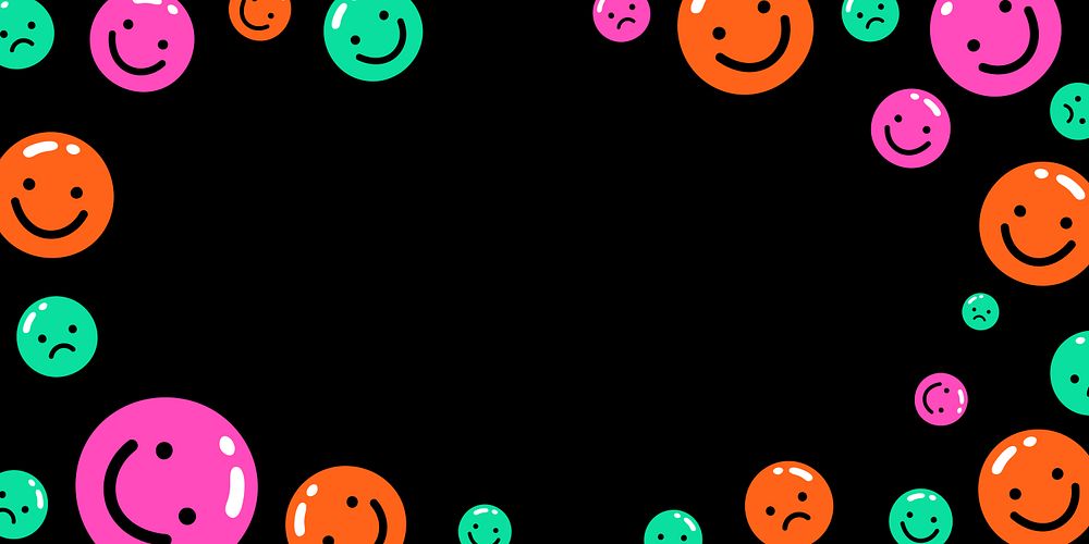 Cute emoticon frame in vivid tone on black background