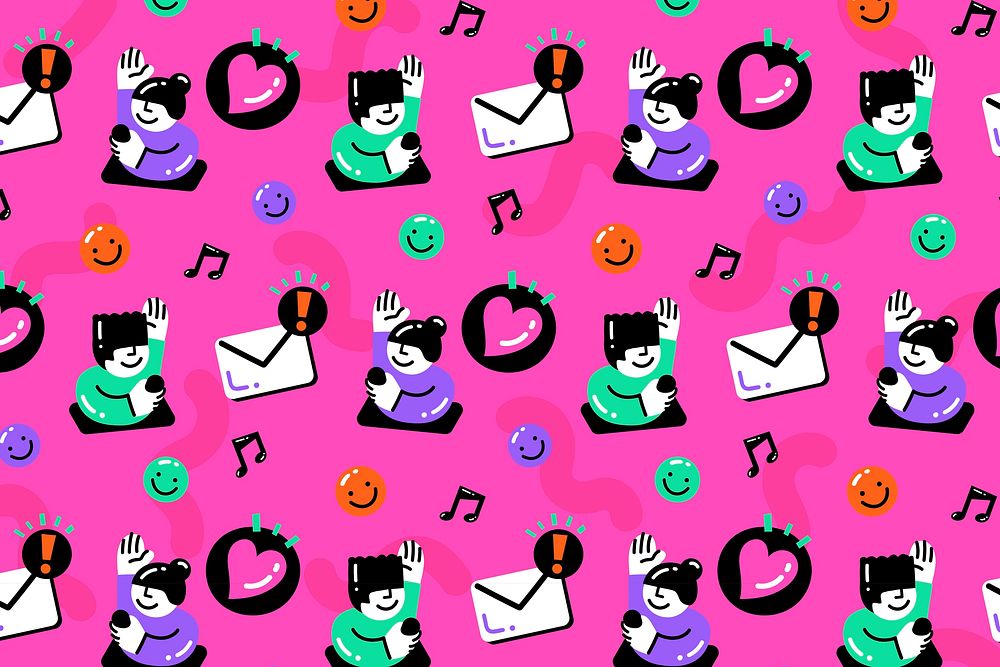 Cute social media icon vector pattern seamless in funky style