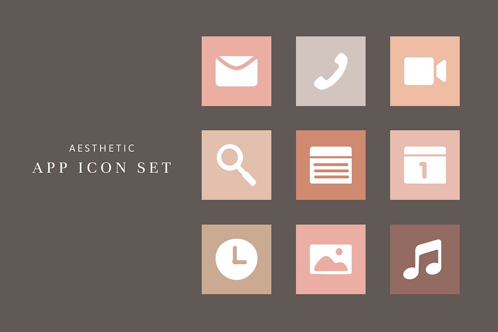 Simple flat app icons psd in earth tone for mobile phone set