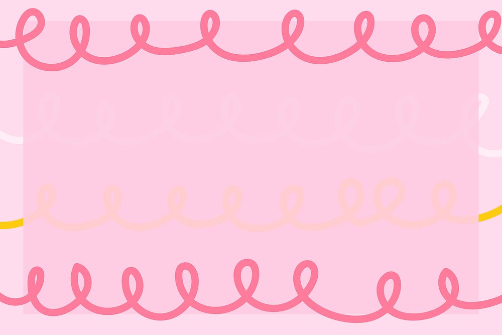 Pink doodle frame vector in cute pastel pattern