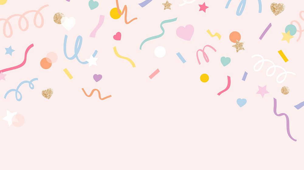 Confetti background vector in cute pastel pink pattern