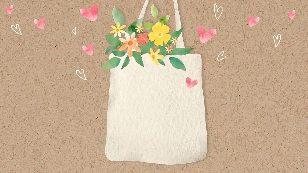 Eco-friendly background vector with flowers in tote bag illustration                                                        …