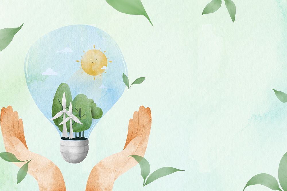 Sustainable background with earth in a light bulb watercolor illustration                                                   …