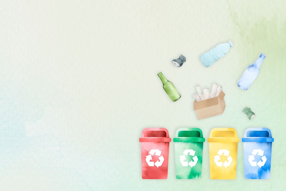 Waste recycling bin background in watercolor illustration