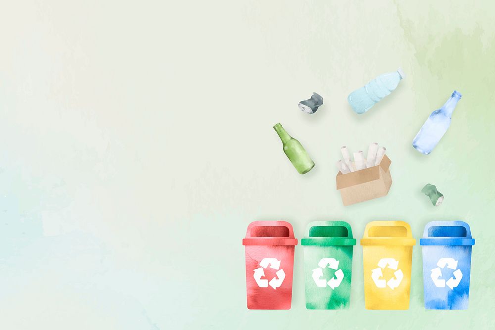 Waste recycling bin background vector in watercolor illustration