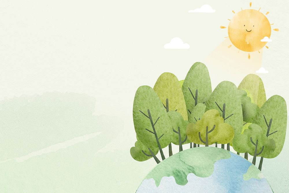 Environment background with cute sunshine watercolor illustration 