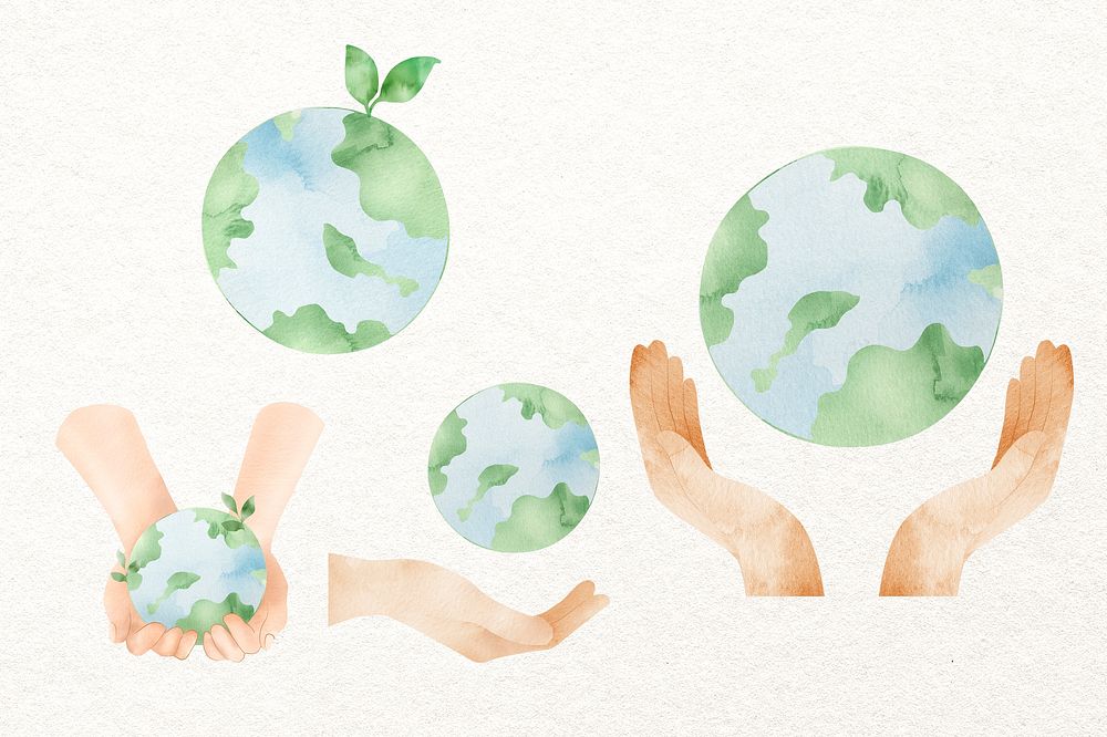 Save the world psd in watercolor design element set