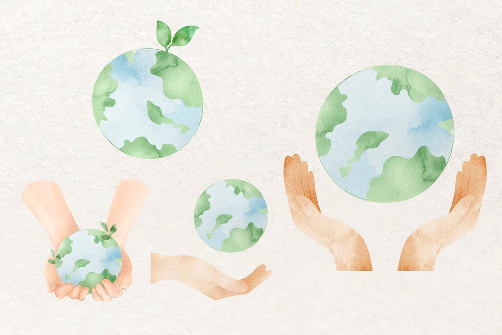 Save the world vector in watercolor design element set