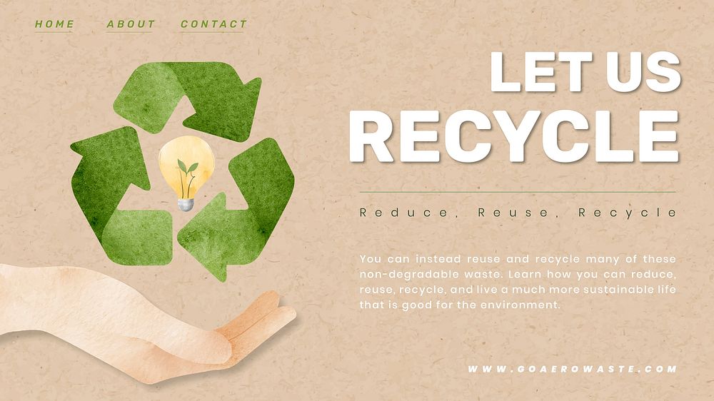 Editable environment presentation template vector with let us recycle text in watercolor