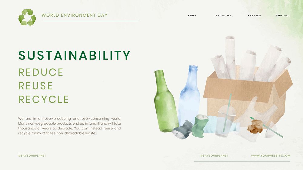 Editable environment presentation template vector with sustainability text in watercolor
