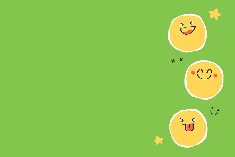 Cute background of doodle emojis on green