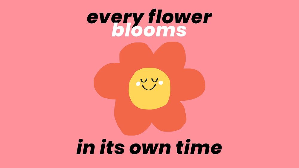 Self-growth quote with happy flower doodle emoticon social banner
