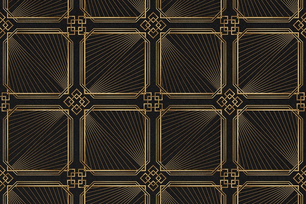 Art deco geometric patterns on dark background
