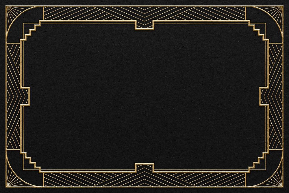 Art deco frame with gold geometric pattern on dark background