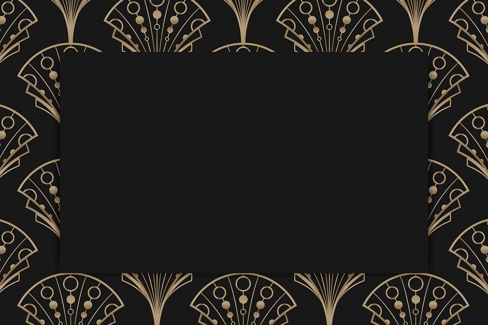 Art deco vector frame with gold palm pattern on dark background